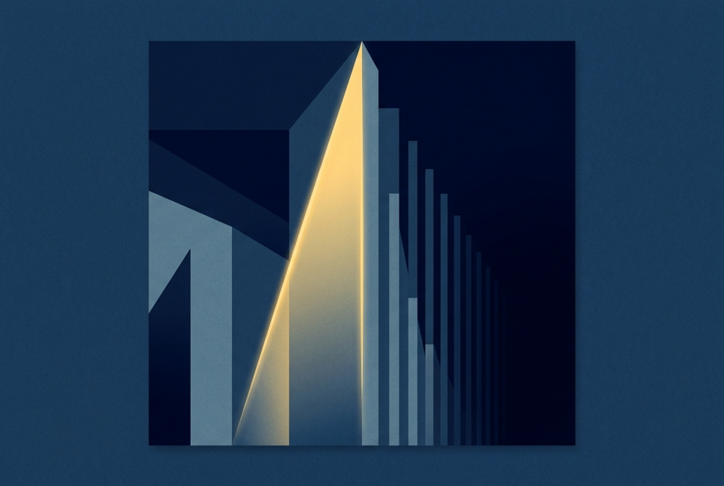 Abstract navy and yellow illustration of a modern government building facade, representing public sector supplier assurance.